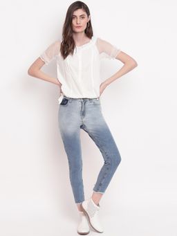 Belliskey - Women Light-blue Hem Detailed Denim Skinny Fit Jeans