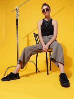 Belliskey - Womens Light Olive Denim Flared Fit Solid Flared Jeans