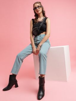 Belliskey - Womens Grey Denim Straight Fit Solid Jeans