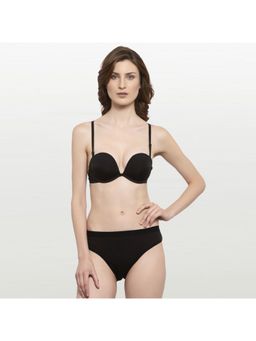 PrettyCat - Underwired T-shirt Plunge Padded Bra Panty Set - Black