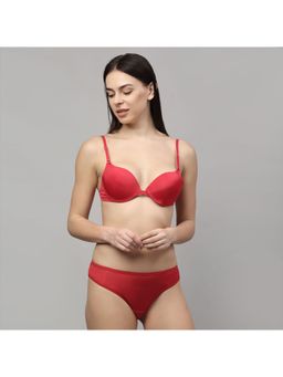 PrettyCat - Perfect Front Closure Pushup Bra Panty Set - Red