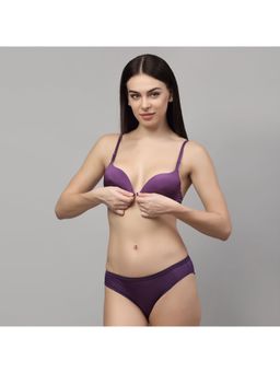 PrettyCat - Perfect Front Closure Pushup Bra Panty Set - Purple