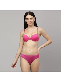 PrettyCat - Perfect Front Closure Pushup Bra Panty Set - Pink