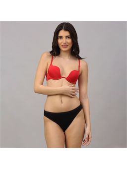 PrettyCat - Beautiful Plunge Pushup U Shape Bra Panty Set - Red