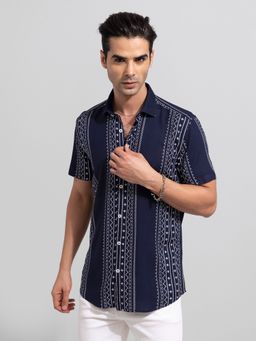 Snitch - Kolam Printed Navy Blue Shirt