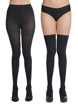 NEXT2SKIN - Women's Nylon Opaque Pantyhose Stockings Combo - Black (Free Size)
