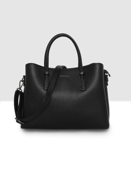 ESBEDA - Black Classic Pebble Texture Handbag with Detachable Strap (M)