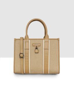 ESBEDA - Beige Lock Detail Structured Handbag with Detachable Strap (M)
