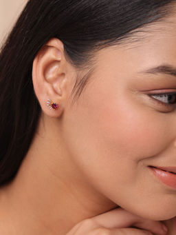 Mia by Tanishq - Cupid Edit 14 KT Gold Diamond and Pink Garnet Stud Earrings