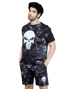 The Souled Store - Tie Dye Punisher Logo Black Co-Ord Set for Men