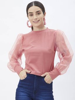 Kibo - Women Pink Polyester Long Sleeves Solid Top