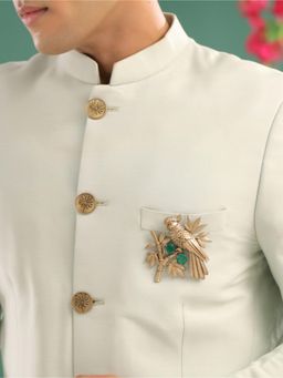 Cosa Nostraa - Men Gold Emerald Parrot Brooch