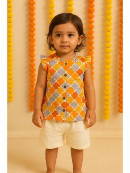 Earthy Tweens - Baby Abstract Printed Top & White Shorts