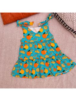 Bhaakur - Blue Dancing Oranges Organic Cotton Frock