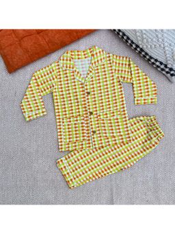 Bhaakur - Organic Cotton Orange Green Checks Shirt with Pyjama