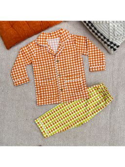 Bhaakur - Organic Cotton Orange Checks Shirt with Pyjama