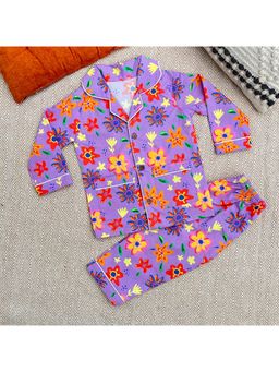 Bhaakur - Organic Cotton Purple Floral Shirt with Pyjama