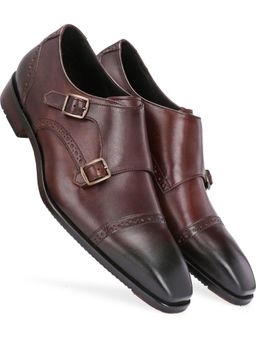 HARRYKSON LONDON - Mens Double Italian Leather Formal Shoe Monk Straps - Brown