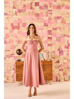 Old Marigold - Verona Dusty Pink Corset Tube Midi Dress