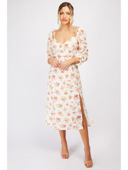 Trendyol - Floral Midi Dress With Puff Sleeve