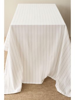 H&M - White Patterned Linen-Blend Tablecloth