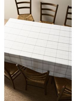 H&M - White Patterned Linen-Blend Tablecloth