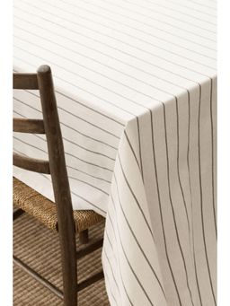 H&M - White Patterned Linen-Blend Tablecloth