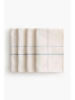 H&M - White 4-Pack Patterned Linen-Blend Napkins