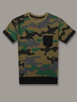 Jumping Joey - Boys Printed Green Longline Drop Shoulder T-Shirt