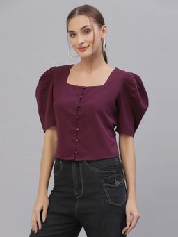 Style Quotient - Women Purple Solid Square Neck Crop Top