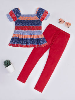 Hopscotch - Girls Red Floral Print Top and Leggings (10-11 Years)