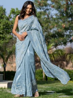 HOUSE OF JAMOTI - Grey Pearl Work Saree