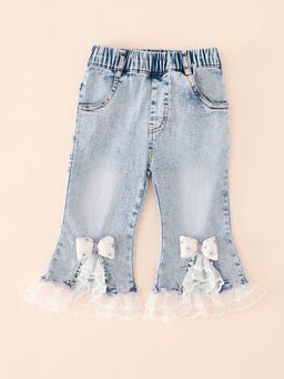 Hopscotch - Bow Applique Laced Hem Jeans