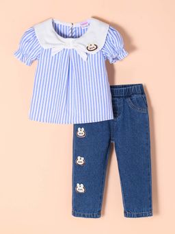 Hopscotch - 2-Pc Striped Preppy Bunny Jeans Set
