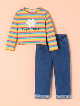 Hopscotch - 2-Pc Daisy Stripe & Shine Jeans Set