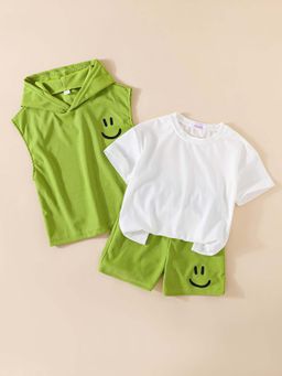 Hopscotch - 3-Pc Smiley Hoodie Summer Shorts Set