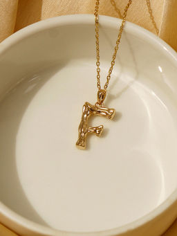 Pipa Bella by Nykaa Fashion - Gold & Black Textured F Initial Pendant