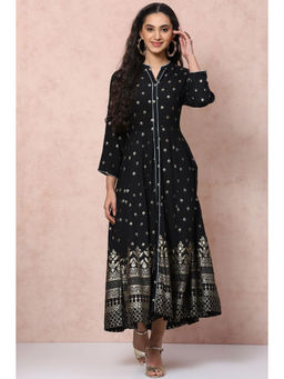Rangriti - Black Viscose Rayon Kalidar Dress