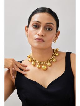 AMOSSH - Gold Anti Tarnish Statement Chunky Round Beads Necklace