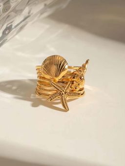 AMOSSH - Gold Brass 18K Gold Plated Ring