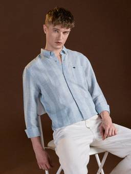 The Bear House - Mens Blue Slim Fit Striped Casual Shirt