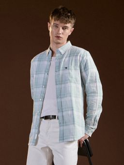 The Bear House - Mens Green Slim Fit Plaid Cotton Casual Shirt