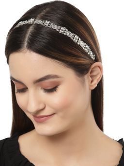 Karatcart - Oxidised Silver Pearl Ball Studded Floral Kundan Hairband for Women