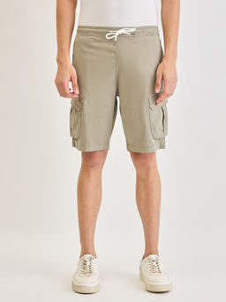 LINDBERGH - Mens Green Solid Relaxed Fit Cargo Shorts