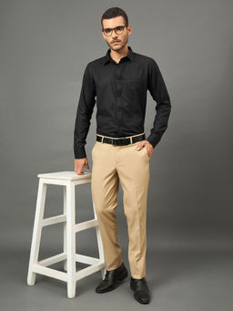 Club York - Men Beige Solid Formal Trouser