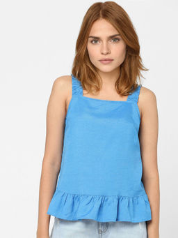 VERO MODA - Women Sleeveless Square Neck Regular Fit Blue Top