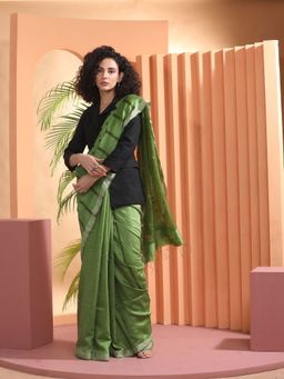 Beatitude - Green Resham Matka Handloom Saree with Unstitched Blouse