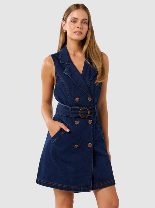 lizzie denim dress Coco Denim Dress with Fringe and Gold Buttons S