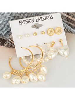 Yellow Chimes - Set of 6 Pairs Gold Plated Geometric Earrings