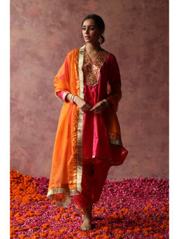 Begum Pret - RUMI Pink Kurta with Pant & Orange Dupatta (Set of 3)
